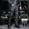 Retro Herren Motorradjeans mit Knieprotektoren und elastischen Einsätzen für Biker - XXS / Schwarz (Mit Pads der 2. Generation)