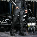 Vaqueros de moto para hombre con revestimiento retro, paneles elásticos y rodilleras - XXS / Negro Recubierto