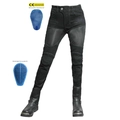 Women's black mesh motorcycle riding jeans with CE certified removable blue armor pads - XXS / Black and Gray