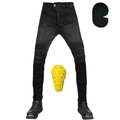 Vaqueros de moto para hombre en malla negra con paneles elásticos y protectores amarillos - XS / Negro y Gris