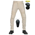 Beige men's motorcycle riding jeans with CE certified knee and hip protectors - XXS / Off White