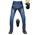 Jeans da moto blu con protezioni rimovibili e pannelli elastici a fisarmonica da uomo - XXS / Blu (Con Protezioni)