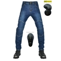 Jeans da moto blu scuro con ginocchia a fisarmonica e protezioni rimovibili incluse - XXS / Blu (JES-30)