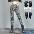 Women's camouflage motorcycle jeans with CE protective pads and stretch panels - XXS / Gray Camouflage