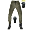 Pantalón de moto verde militar con protecciones desmontables certificadas CE en rodillas - XXS / verde oliva