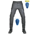 Grey tactical motorcycle pants for men with removable blue CE certified knee and hip protectors - XXS / Gray With Protective Pads