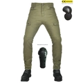 Pantaloni cargo moto verde militare con protezioni rimovibili certificate CE su fianchi e ginocchia - XS / Verde Militare