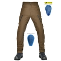 Brown motorcycle riding cargo pants with detachable blue knee and hip protectors - XXS / Brown With Protective Pads