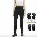 Pantaloni cargo da moto neri da donna con protezioni CE rimovibili e design dal taglio slim - XXS / Nero (PK-02)