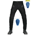 Jeans da moto neri con quattro cerniere e inserti protettivi blu rimovibili - XXS / Nero