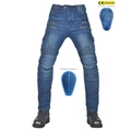 Jeans da moto blu scuro con quattro cerniere e protezioni in silicone rimovibili - XXS / Blu