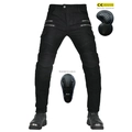 Black motorcycle riding jeans with four zippers and protective CE knee armor pads - XXS / Bottoms / Black