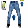 Blue wash denim motorcycle jeans for men with Kevlar lining and four-piece armor pads - XXS / Blue