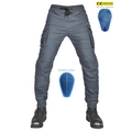 Grey motorcycle cargo pants with detachable blue CE protective hip and knee pads - XXS / Bottoms / Gray