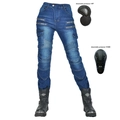Dark blue motorcycle riding jeans for women with protective knee and hip armor pads - XXS / Blue