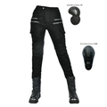 Women black cargo motorcycle pants with protective pads and accordion panels - XXS / Black