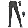 Black women's slim tactical motorcycle riding pants with removable hip and knee pads - XXS / Black