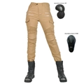 Khaki protective motorcycle jeans with multi-pockets and detachable hip and knee armor - XXS / Khaki