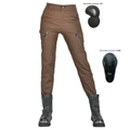 Women's brown motorcycle riding pants with detachable hip and knee protective pads - XXS / Brown