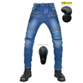 Dunkelblaue Motorradjeans für Herren mit abnehmbaren CE-zertifizierten Knieprotektoren - XXS / Fleece Blau (Mit Schutzausrüstung)
