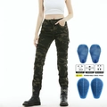 Women's camouflage motorcycle riding pants with CE protectors and stretch panels - XXS / Green Camouflage