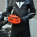 Waterproof orange motorcycle waist bag with multiple pockets for outdoor riding and travel - Orange Red