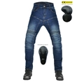 Jeans da moto blu scuro elasticizzati con protezioni per ginocchia e fianchi certificate CE - XXS / Blu (JES-20)