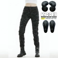 Pantaloni da moto mimetici da donna con inserti elastici e protezioni per le ginocchia - XXS / Blu Camouflage