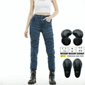Jeans da moto da donna blu scuro con pannelli elastici e 4 protezioni certificate CE - XXS / Blu scuro