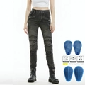 Jeans da moto vintage da donna con arricciature elastiche e protezioni rimovibili CE - XXS / Nero