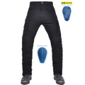 Black motorcycle riding jeans with CE certified removable knee and hip protection pads - XXS / Black (K-11)