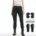 Women's black camouflage motorcycle cargo pants with 4-piece CE armor protectors - XXS / Camouflage