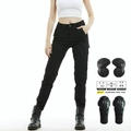 Women's black slim motorcycle cargo pants with 4-piece CE armor and stretch fabric - XXS / Black