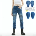 Jeans da moto blu per donna con inserti elastici e protezioni blu rimovibili - XXS / Blu (JES-3)