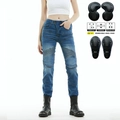 Jeans da moto blu da donna con inserti elasticizzati e protezioni CE rimovibili incluse - XXS / Blu