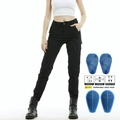 Pantaloni cargo da moto neri da donna con protezioni rimovibili blu a nido d'ape - XXS / Nero