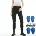 Slim fit dames motorjeans in zwart met CE-protectoren en stretch-inzetstukken - XXS / Zwart en Grijs