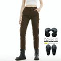 Women's slim fit dark brown motorcycle cargo pants with removable CE knee protectors - XXS / Brown