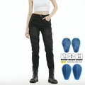 Women's black protective motorcycle jeans with stretch shirring and CE knee pads - XXS / Black