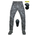 Detalle de pantalón cargo de moto camuflaje gris con protectores CE de rodilla y cadera - XXS / Camuflaje Azul