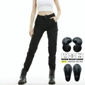 Women's black tactical motorcycle cargo pants with removable CE protective knee pads - XXS / Black