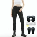 Women's black stretch motorcycle jeans with mesh vents and four removable CE armor pads - XXS / Black Gray (With Protectors)