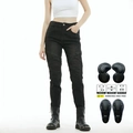 Jeans da moto neri da donna con protezioni CE e inserti elasticizzati sulle ginocchia - XXS / Nero con cuscinetti protettivi
