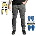 Men's protective motorcycle riding jeans with CE knee pads and stretch panels - XS / Gray