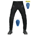Jeans da moto neri con protezioni CE rimovibili e tasche cargo con cerniera laterale - XXS / Nero