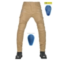 Pantaloni da moto kaki con protezioni certificate CE e inserti a fisarmonica sulle ginocchia - XXS / Cachi
