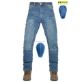 Pantalon moto en denim bleu avec protections amovibles en nid d'abeille et coutures - XS / Bleu