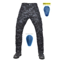Black and grey camouflage motorcycle cargo pants with removable CE protective pads - XXS / Blue Camouflage (K-11)