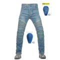 Jean de moto bleu clair pour homme avec coussinets de protection et panneaux extensibles - XXS / Bleu gris