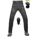 Pantaloni da moto in denim grigio scuro con protezioni CE e pannelli a fisarmonica - XXS / Nero (K-17)
